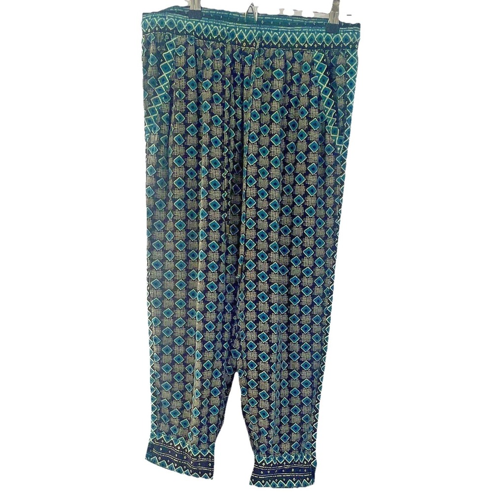 Anthropologie Blue Geometric Diamond Print Harem Pants Tapered Boho Small